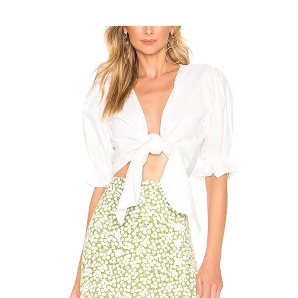 REVOLVE | Faithfull the Brand | Jamais Wrap Top white linen - Picture 1 of 14